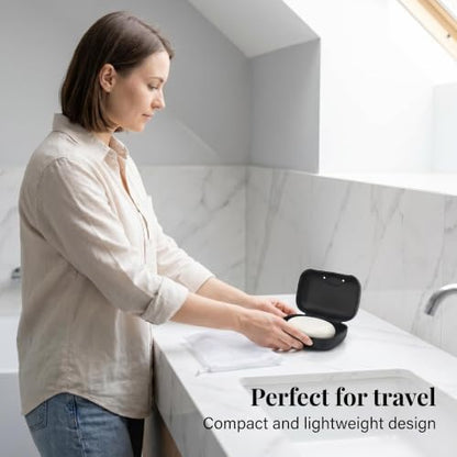 Soap Holder Container, Portable Bar Soap Saver Scrubber Case for Bathroom and Kitchen (Black) - color: Black