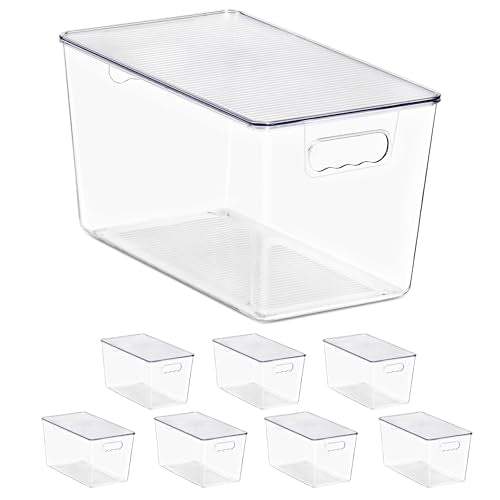 Clear Storage Bins with Lids, 8 Pack X-Large Stackable Clear Bins, Clear Storage Containers with Lids, Plastic Organizer Boxes for Pantry Storage, Kitchen Cabinets, Closet Organization, Bathroom - color: 8 Pack, size: Extra Large with Lids