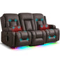 URRED Power Loveseat Recliner Sofa with Massage and Heat, Wall Hugger Reclining Loveseat with Console, RV Couch Home Theater Seating with LED Lights for Living Room (Dark Brown, 76.8" - 3 Seats) - color: Dark Brown, size: 76.8" - 3 Seats