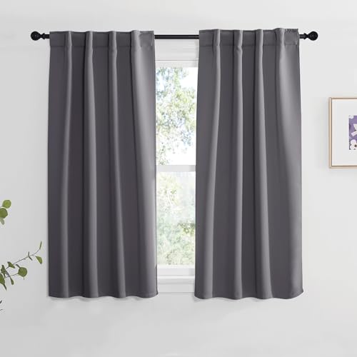 NICETOWN Blackout Curtain Panels for Living Room - (Grey Color) 34x48 inch, 2 Panels Set, Room Darkening Blackout Drapes for Window - color: Grey, size: 34"W x 48"L (Pack of 2)