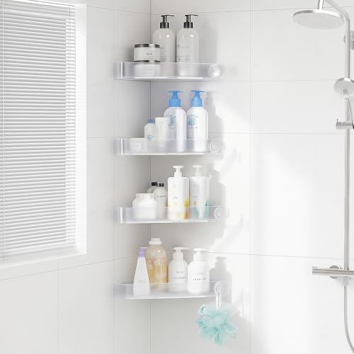 Sotfamily Plastic Shower Caddy Corner (for 90° Only), 4 Pack Adhesive Corner Shower Shelves for Bathroom Organizers and Storage, Frosted Clear - color: Frosted Clear, size: 4 Pack