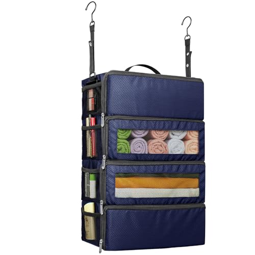 Suitcase Organizer, Travel Luggage Organizer Hanging Shelves Packing Cube Closet/Collapsible Portable Travel Organizer for Carry-on - color: Blue-M-4 Tier, size: Medium