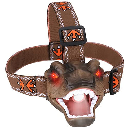 Dinosaur Kids Headlamp, T-Rex Dinosaur Led Headlamp Flashlight, Dinosaur Toy Headlamp Flashlight with 4 Lighting Mode for Boys, Girls’ Camping, Hiking, Reading and Party (Brown) - color: Brown