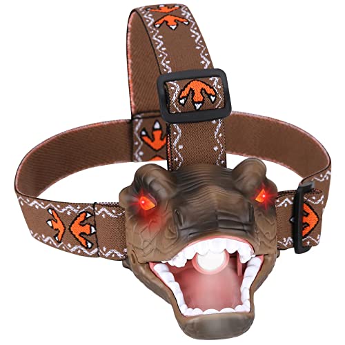 Dinosaur Kids Headlamp, T-Rex Dinosaur Led Headlamp Flashlight, Dinosaur Toy Headlamp Flashlight with 4 Lighting Mode for Boys, Girls’ Camping, Hiking, Reading and Party (Brown) - color: Brown