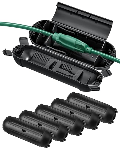 DEWENWILS 6-Pack Outdoor Extension Cord Safety Cover, Water-Resistant Seal Housing with 4 Latches, Adjustable Compartment for AWG 12/14/16 Cords, Protect Christmas Decoration Lights and Plugs, Black - color: Black, size: 6 Pack
