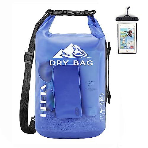 HEETA Dry Bag Waterproof for Women Men, 5L/10L/20L/30L/40L Roll Top Lightweight Dry Storage Bag Backpack with Phone Case for Travel Swimming Boating Kayaking Paddle Board Camping Beach Accessories - color: Bluish Violet, size: 5L