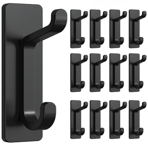 Self Adhesive Wall Hooks for Hanging: Extra Strong 13 LB, Hook for Coat, Towel in Bathrooms, Shower, Kitchen, Wall, Door Hook, Black 12 Pack - color: Black, size: 12 Pack