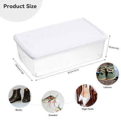 novelinks 8 Pack 6 Quart Clear Plastic Shoe Storage Bins with Lids (White) | Shoe Boxes Clear Plastic Stackable, Clear Shoe Storage Boxes, Shoe Containers, Shoe Bins, Craft Organizers and Storage - size: White 8Pack