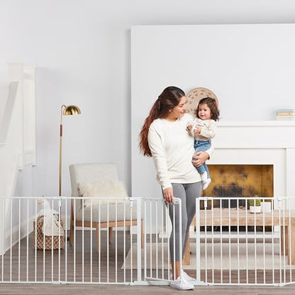 Regalo Safety 144" Super Wide Baby Gate & Play Yard, 2-in-1 Adjustable 6-Panel Safety Gate for Doorways & Large Openings, Hardware Mounted Gate for Babies, Toddlers & Pets - color: White, style: 144"W x 28"H