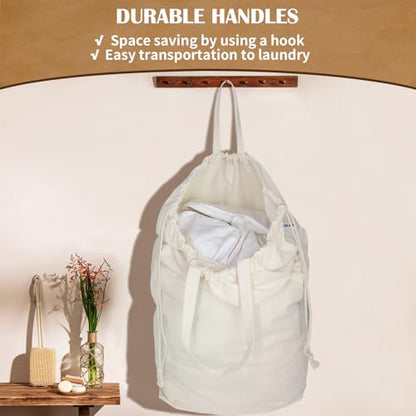 Canvas Laundry Bags with Handles & Square Base13.8"Wx13.8"Dx27.6"H, Large Heavy Duty Laundry Hamper Bag, College Dorm Washable Drawstring Canvas Dirty Clothes Sack (Beige,2 Pack) - color: Beige 2-Pack | Square Base, size: 13.8"Wx13.8"Depthx27.6"H