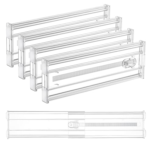 Vtopmart 4 Pack 4" Regular Upgrade Drawer Dividers for Clothes, 12.8"-22.3" Expandable Dresser Drawer Organizer, Clear Plastic Separators for Dresser, Baby Clothing, Underwear, Cosmetic, Toiletries - size: Regular-4" without Inserts