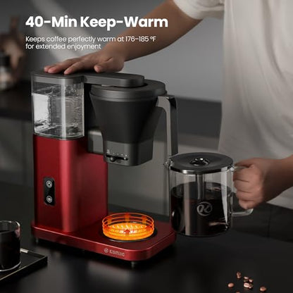 Kismile SCA-Certified 8 Cup Drip Coffee Maker, Pour Over Coffee Machine with 3s Instant Heat 197–205℉, Adjustable Flow Control, Removable Water Tank, Deep Cold Brew & 40 Min Keep Warm (Red) - color: Red