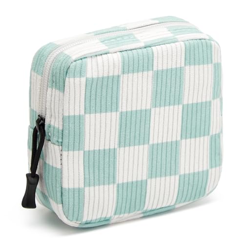 Small Makeup Bag for Purse,Mini Cosmetics Bag cute Zipper corduroy Cosmetic Pouch Storage Pouch Travel Toiletry Organizer for Women Girls(Checkered Green) - color: B--Checkered Green