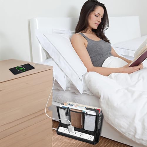 AKAYOK Bedside Caddy Hanging Bed Organizer Storage Bag Pocket with Power Strip Holder Multi-functional Organizer Caddy for Remotes Phone Glasses Magazines, Tablets, Accessories (7 pocket) - size: 7 pocket