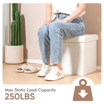B FSOBEIIALEO Small Storage Ottoman Cube Sherpa Ottomans Foot Rest, Foldable Boucle Ottoman, Faux Teddy Fur, Cream White 15"x15"x15" - color: White, size: 15"x15"x15"