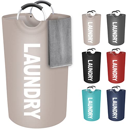 StorageRight 90L Large Laundry Basket, Laundry Hamper, Dirty Clothes Hamper for Laundry, Collapsible, Waterproof Laundry Baskets with Foam Protected Aluminum Handles for Laundry, Dorm, Family (Khaki) - color: Khaki, size: 90L