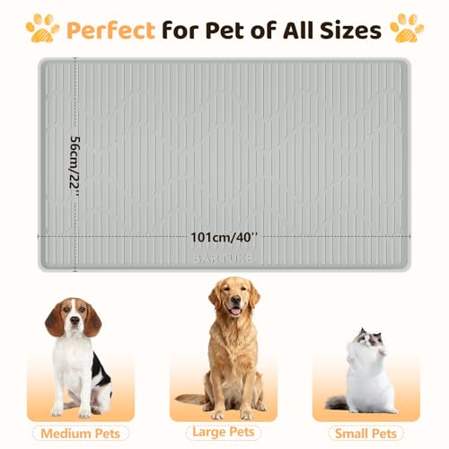 Silicone Cat & Dog Food Mat, 40" x 22" Extra Large Pet Feeding Mat for Cats and Dogs Bowl, Pet Placemat for Food and Water with Raised Edge, Waterproof, Leakproof (Grey) - size: 40"x22"