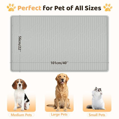 Silicone Cat & Dog Food Mat, 40" x 22" Extra Large Pet Feeding Mat for Cats and Dogs Bowl, Pet Placemat for Food and Water with Raised Edge, Waterproof, Leakproof (Grey) - size: 40"x22"