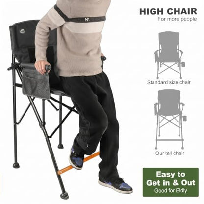 LANMONTAIN 2 Pack Tall Folding Camping Chairs,30.7'' Seat Height Portable Hard Arm Bar Chairs w/Cup Holder,Side Mesh Pocket and Footrest,Heavy Duty Support 350 Lbs Comfy Director Chairs,Dark Grey - color: Dark Grey&grey 2 Pack