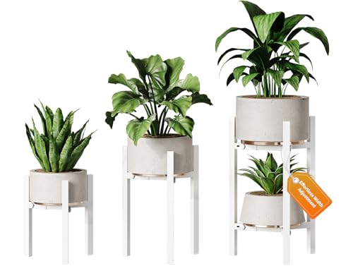 3 Pack Plant Stand Indoor Adjustable, Metal Modern Indoor Plant Stand, Heavy Duty Single Plant Stands Outdoor Corner, Stable Plant Holder Indoor Stand, Fits 8 to 12 Inches Pots, White - color: White, size: 3 Pack