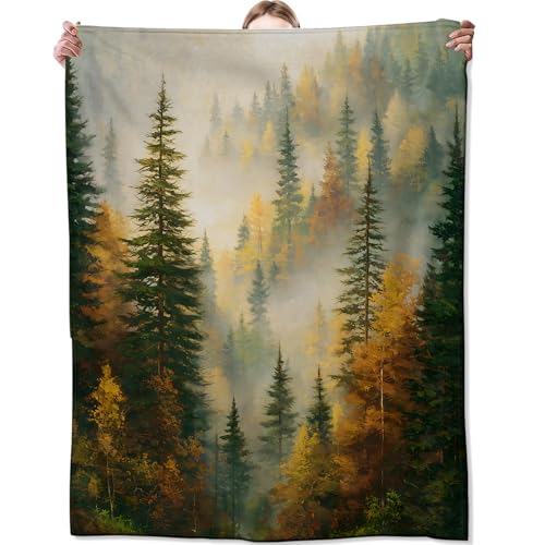 Misty Autumn Forest Blanket, Fall Tree Blankts, Gifts for Women and Nature Lovers, Home Dorm Cabin Pet Area Picnic and Travel Decor, Soft Cozy Lightweight Flannel Throw, 40"x50" - color: Autumn Forest, size: 40x50 inch