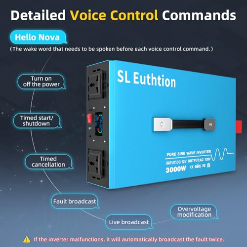 3000W Pure Sine Wave Power Inverter Voice Control AI Voice Assistant Support English 12V to 120V 60HZ with LCD Display, USB Port, for Car Home Laptop Truck - size: 3000W-12V
