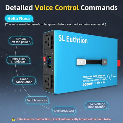 3000W Pure Sine Wave Power Inverte rvoice Control AI Voice Assistant Support English 24V to 120V 60HZ with LCD Display, USB Port, for Car Home Laptop Truck - size: 3000W-24V