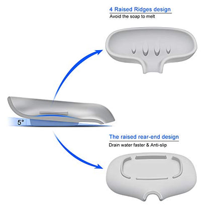 SUBEKYU Silicone Soap Dish for Bathroom,Bar Soap Holder for Shower with Draining Tray, Waterfall Soap Tray for Kitchen Sink, Set of 2 (White + Gray(Style 1)) - color: White + Gray(style 1)