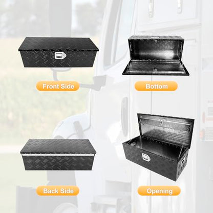 Black 30 Inch Truck Chest Tool box Heavy Duty Aluminum Stripes Plated Pick Up Truck Bed Box Waterproof RV Trailer Toolbox Storage with Side Handle and Lock Keys –30"x13"x10" - color: Black, size: 30"x13"x10"