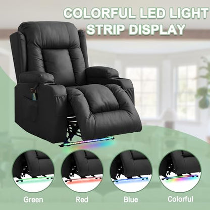 TUNYI Power Recliner Sofa with Massage & Heat Home Theater Seating with Console RV Recliner Sofa with USB/Storage/Side Pocket/LED Light (Black, 1PC) - color: Black, size: 1 Seat