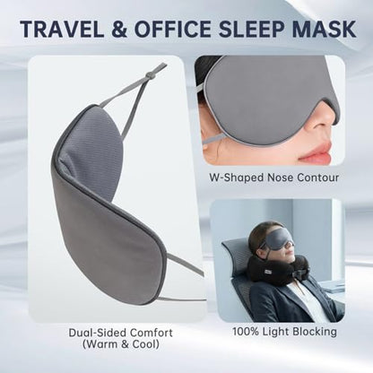 Neck Pillow Travel Pillow - 100% Pure Memory Foam Airplane Pillow with Adjustable Clasp & Removable Cover, Portable Travel Essentials for Long Flights, Car & Office (Black, with Eye Mask) - color: Black, With Eye Mask