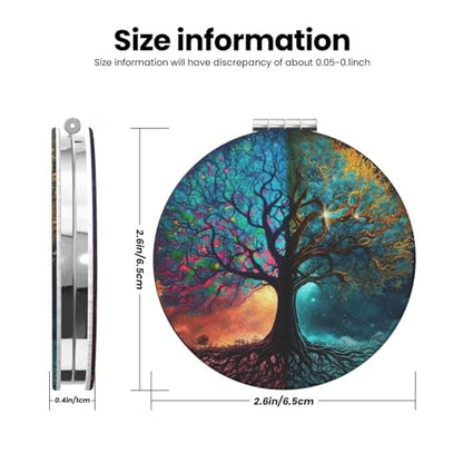 Magic Fantasy Tree Art Print Foldable Travel Pocket Mirror Round PU Leather Portable Mini Makeup Double Sided Handheld Magnifying,2.6 in - color: Magic Fantasy Tree Art