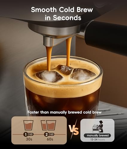 ecozy 4-in-1 Espresso Machine and Coffee Maker Combo with Milk Frother, All in One with Cold Brew & Over Ice, Interactive Touch Screen, Brezzano Elite Series for Cappuccinos, Lattes, Americanos - color: Silver