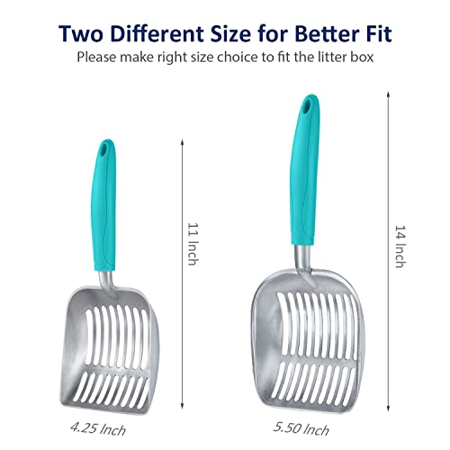 WePet Cat Litter Scoop, Aluminum Alloy Sifter, Kitty Metal Scooper, Deep Shovel, Long Handle, Poop Sifting, Kitten Pooper Lifter, Durable, Heavy Duty, for Litter Box - color: FLAT Aluminum \ #02 Turkish Blue Handle, size: Small