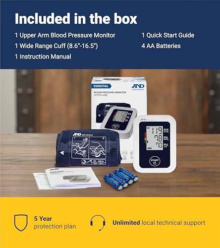 A&D Medical Blood Pressure Monitor for Home Use, UA-651 – Upper Arm Precise BP Machine – Wide Range Cuff (8.6-16.5” / 22-42cm), Adults, 4 AA Batteries - style: Monitor with Wide Range Cuff + AC port