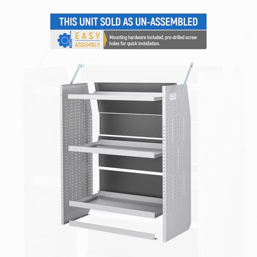 AA Products Model SH-4603-T3(3) Steel Low/Mid/High Roof Van Shelving Storage System Fits Transit, GM, NV, Promaster and Sprinter, Set of 3 Contoured Shelving Unit, 32" W x 46" H x 16" D