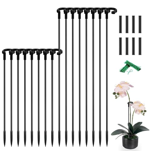 Orchid Sticks 17 inch &11 inch SupKing 16Pcs Plant Stakes with Clips for Support Small Short Plants,Garden Stakes Support Poles Rods Suit for Potted Plants Flowers Seedling (Black) - color: Black, size: Slim