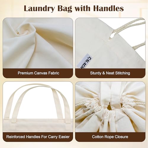 Canvas Laundry Bags with Handles & Square Base 13.8"Wx13.8"Dx27.6"H, Large Heavy Duty Laundry Hamper Bag, College Dorm Washable Drawstring Canvas Dirty Clothes Sack (Beige,1 Pack) - color: Beige 1-Pack | Square Base, size: 13.8"Wx13.8"Depthx27.6"H