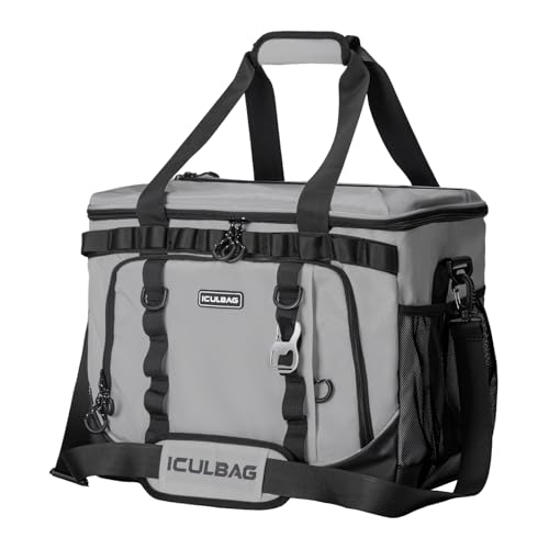Soft Travel Coolers Bags Insulated Cooling 16hour for Camping Hiking Beach Travel Soft Sided Insulated Cooler Bag 20/48Cans for Women Men - color: Gray, size: 35L
