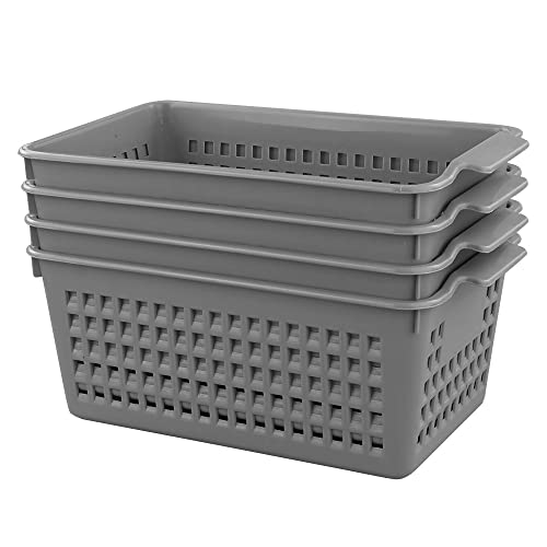 4 Packs Small Plastic Storage Baskets Set, Grey | Desktop Storage Basket Bin - size: shelf baskets