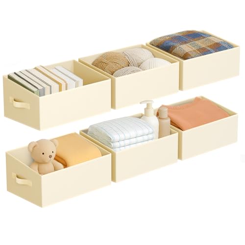 DIMJ Closet Storage Bins 6 Pack - Fabric Storage Baskets for Shelves, Large Clothes Organizers with Handles, Trapezoid Shelf Organization Storage Cubes for Purse, Toys, Books, Towel, Clothes - color: Beige, size: 6 Bins 16.5"x11"x7.9"