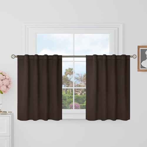 BGment Short Blackout Curtains 30 Inch Length for Small Windows - 34 x 30 inch Curtains Rod Pocket and Back Tab Thermal Insulated Room Darkening Curtains for Kitchen/Cafe Room, 2 Panels, Brown - color: Brown, size: 34"W x 30"L (Pack of 2)