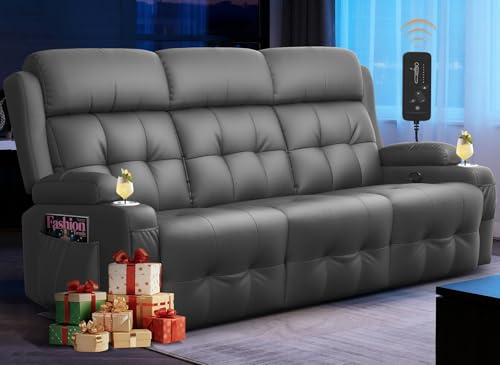 RV Loveseat Recliner Sofa, 3 Seat Wall Hugger Massage Reclining RV Couch with USB, Insert Pockets, Cup Holders, 150° RV Recliners Sleeper Sofa for RV Furniture & Home Theater Seating - color: Dark Gray, size: 3 Seat-G1