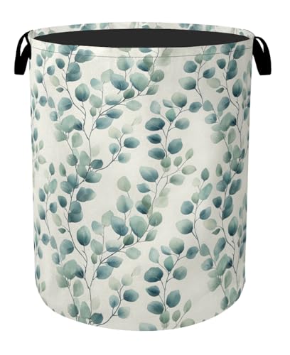 Sage Green Plant Large Clothes Hamper Bag - Laundry Basket with Handles, Space Saving Foldable Design for Nursery - color: Sage Green Plant