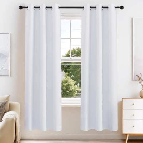 PONY DANCE Pure White Blackout Curtains for Bedroom 63 Inch Length 2 Panels Set, Thermal Insulated Energy Saving Grommet Top Window Treatment Drapes for Living Room, W34 x L63 Inch - color: Pure White, size: 34"W x 63"L (Pack of 2)