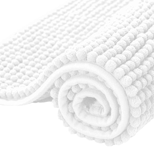SUBRTEX Bathroom Rugs, 24" x 44" Chenille Bath Rug Soft Short Plush Bath Mat Soft Shower Mat Water Absorbent Shower Mat Quick Dry Machine Washable, White - color: White, size: 24" X 44" (Rectangular)