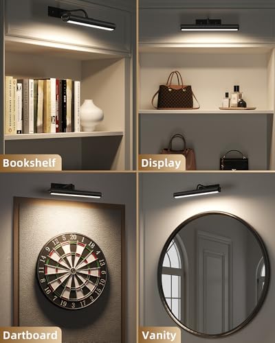 EZVALO 13Inch Wireless Picture Lights, 4000mAh Rechargeable Battery Art Lights with Remote, Dimmable 3 Color Temps LED Painting Lights for Living Room, Bedroom, Hallway (Black, 2Pack) - color: Black