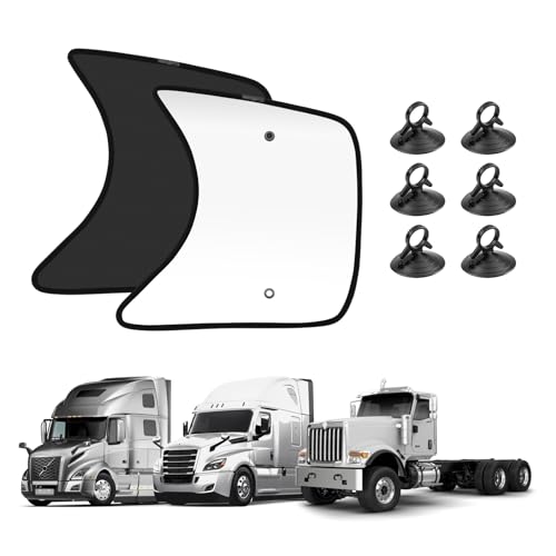 KUST 2PCS 23''*21.6'' Side Window Shades for Semi Truck/Heavy Duty Truck - Freightliner Cascadia, Volvo, Mack, Kenworth, Peterbilt, International LT, Western Star - Silver & Black Window Shades - size: Semi Truck/ Heavy Duty Truck (Silver&Black)