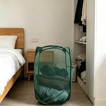 Larpur Pop Up Laundry Hamper Collapsible Laundry Basket, Portable Mesh Clothes Hamper, Dark Green - color: Dark Green