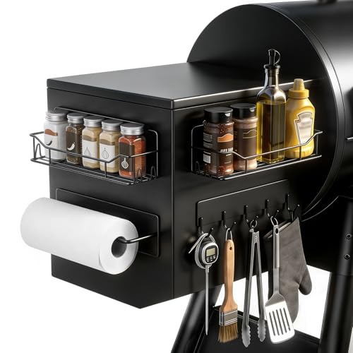 Magnetic Grill Caddy with Bins, BBQ Tool Organizer with Paper Towel Holder